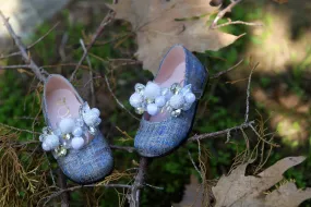 Bejeweled Blue Girls' Baptism/ Christening Shoes