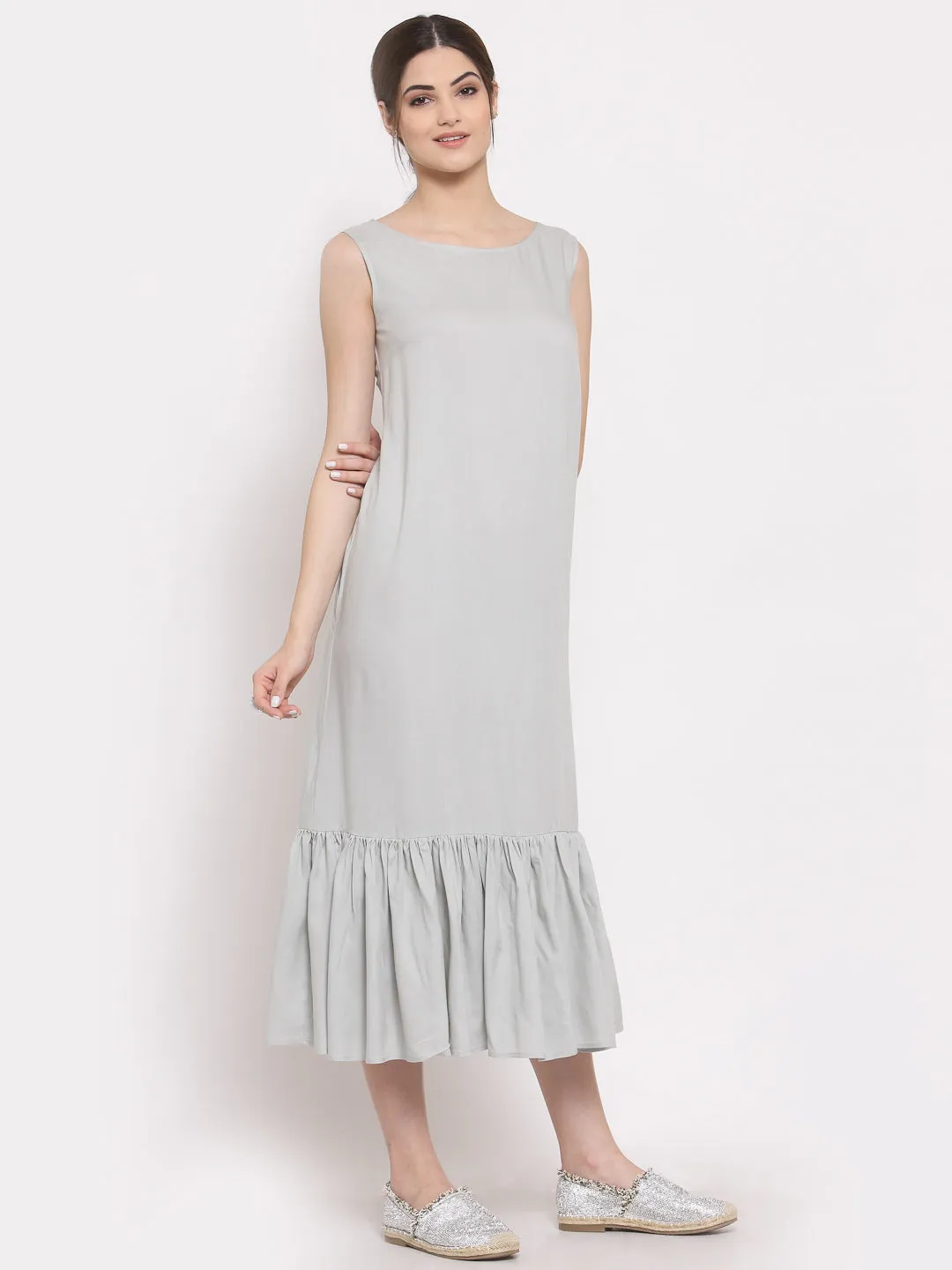 Grey Dress With Frill