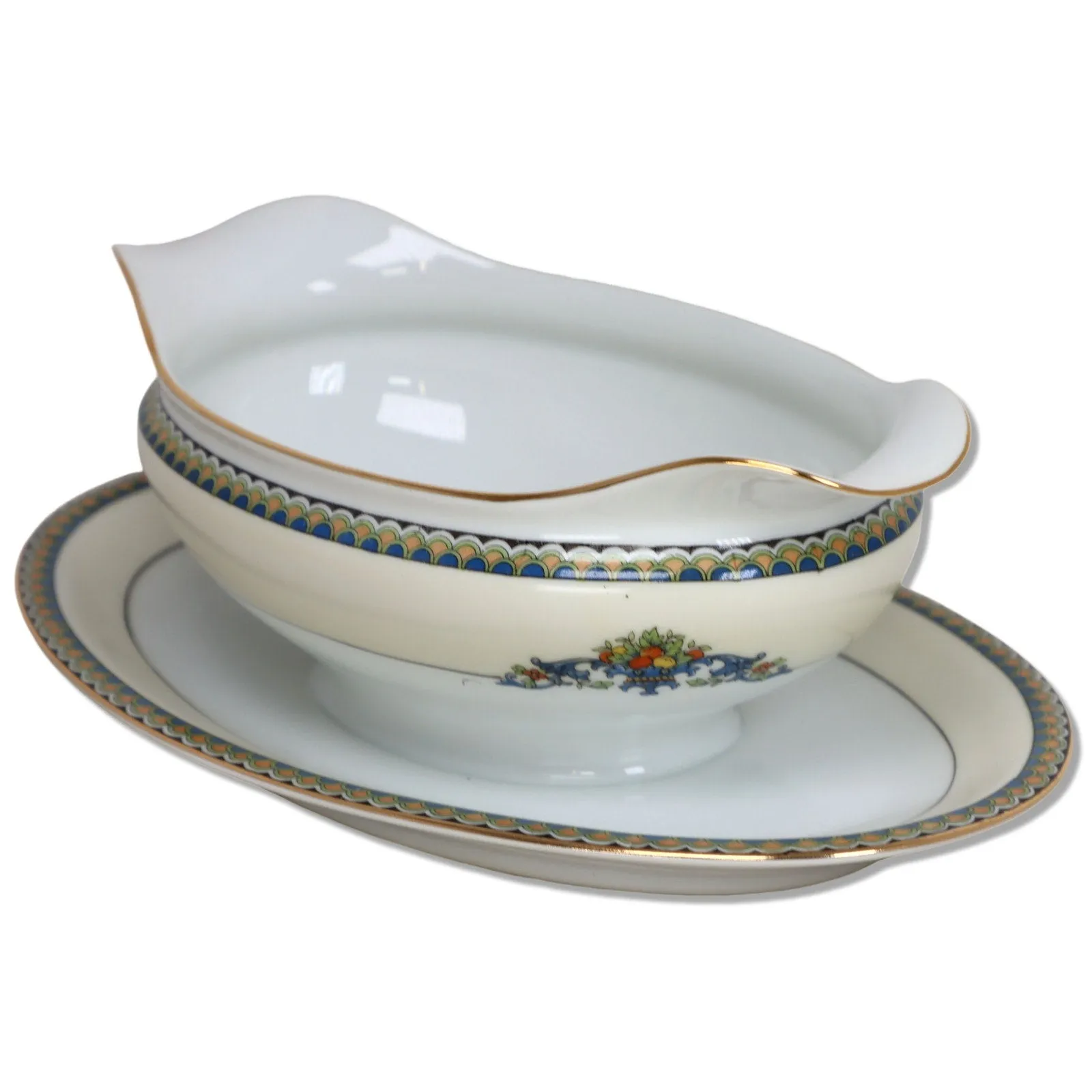 Noritake Sorrento Gravey Boat Japan 76965 Gold Trim Vintage 1920's