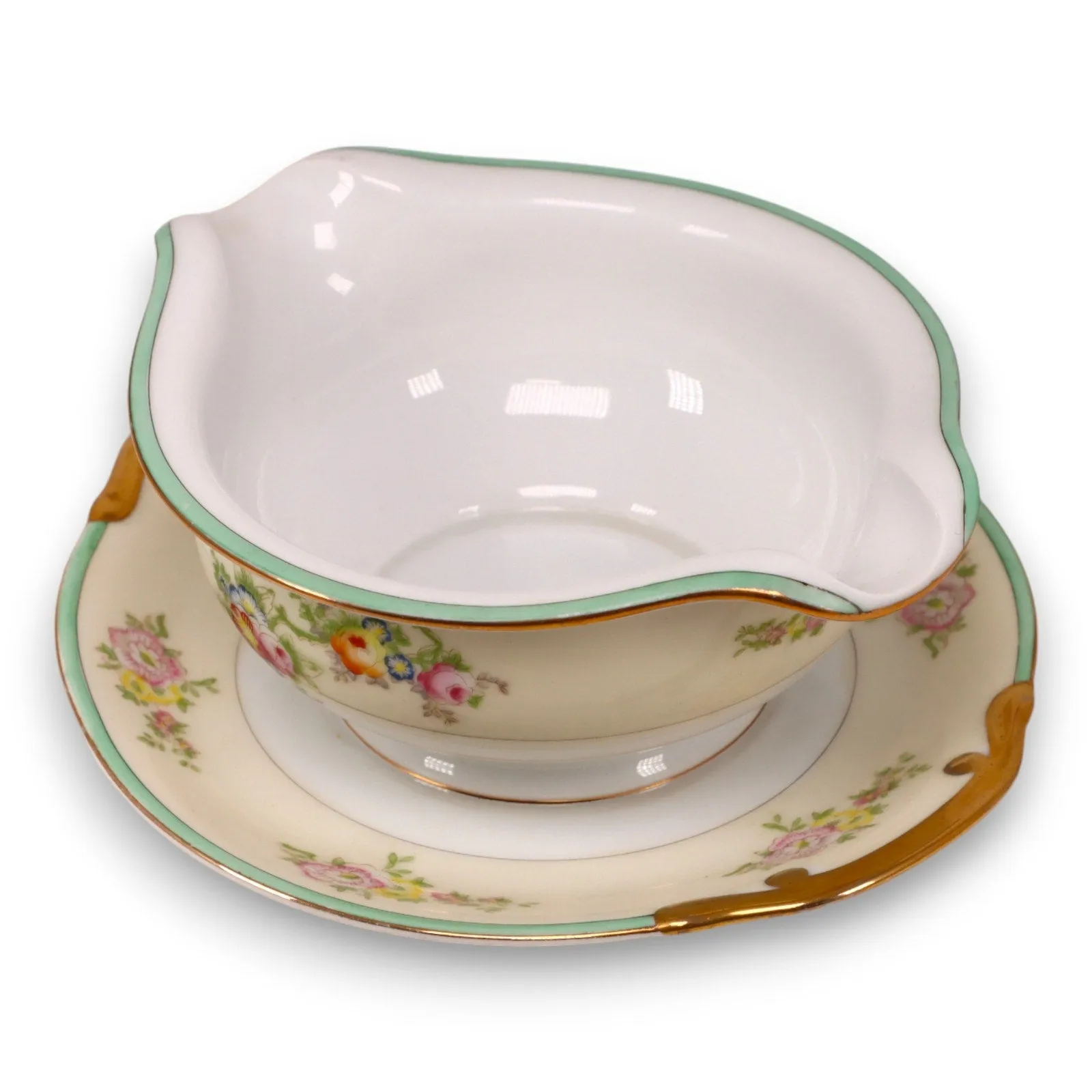 NSP Nagoya Seito Porcelain Meito China MEI230 Gravy Boat Green Japan
