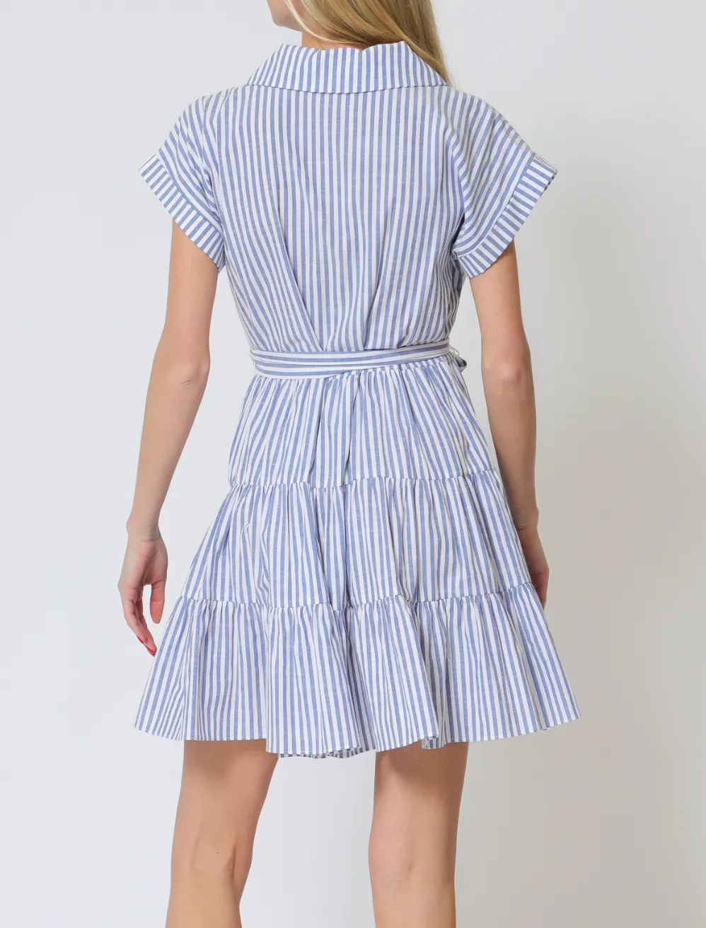 Short Dolman Sleeve Center Front Zipper Tiered Stripe Mini