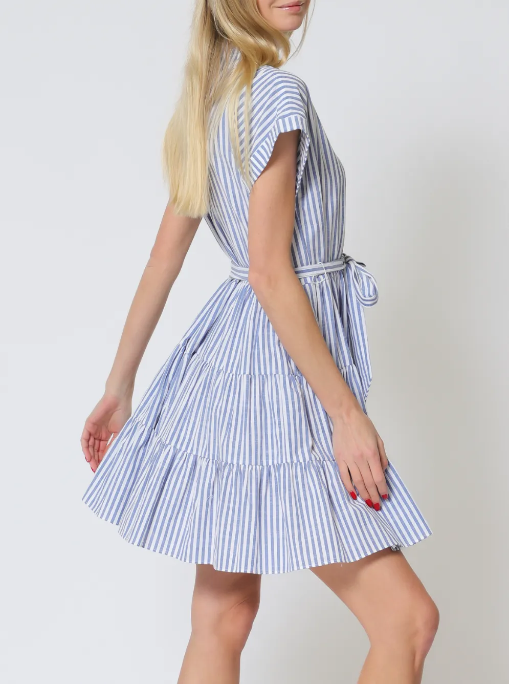 Short Dolman Sleeve Center Front Zipper Tiered Stripe Mini