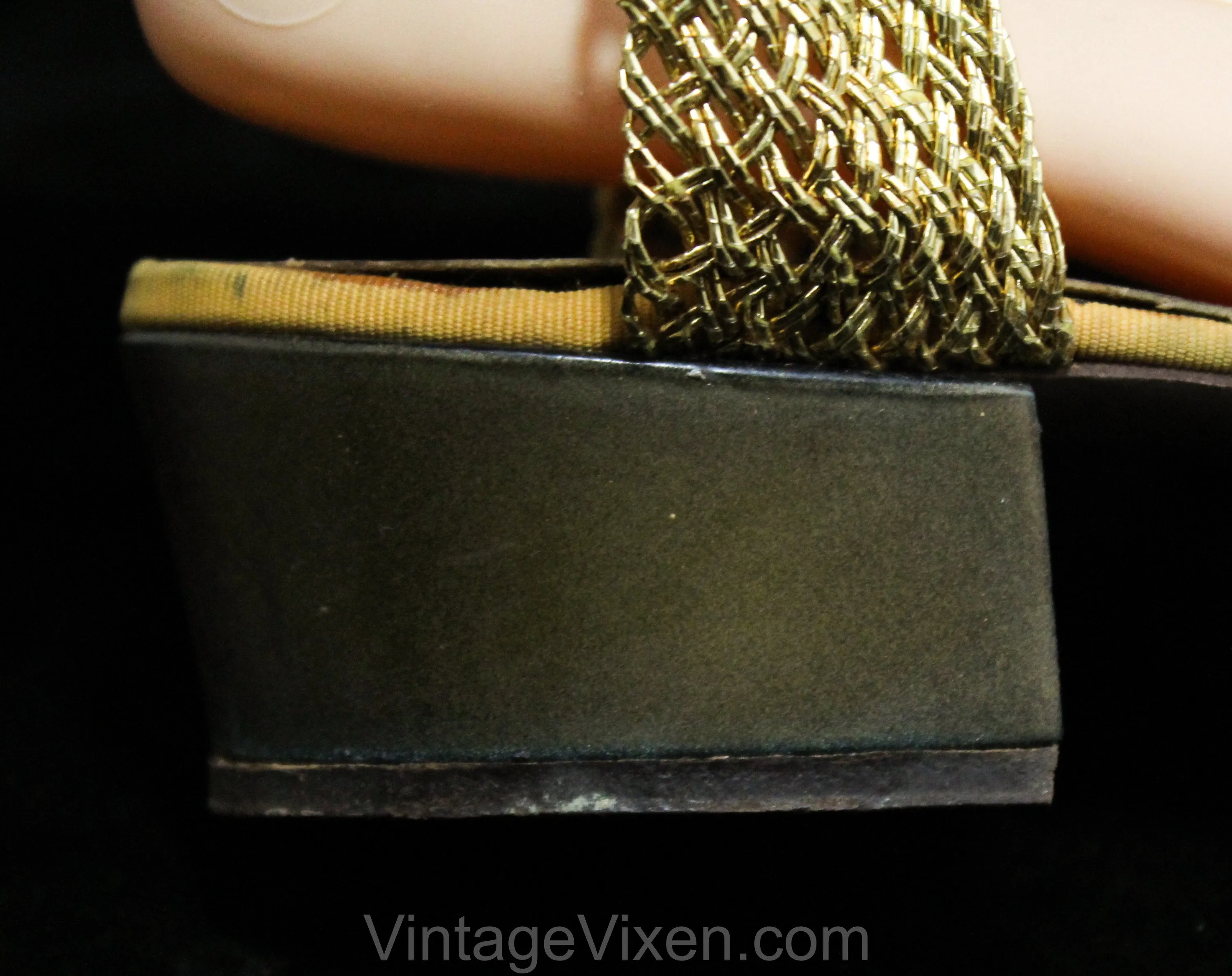 Size 4.5 Shoes - Hollywood Style 1940s 50s Woven Gold Sandals - 4 1/2 Peep Toe Metallic Summer Sandals - 40s Glamour Girl NOS Deadstock