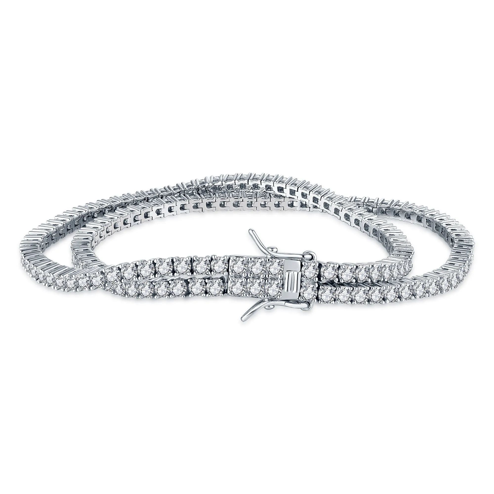Sterling Silver Clear CZ Double Tennis Bracelet