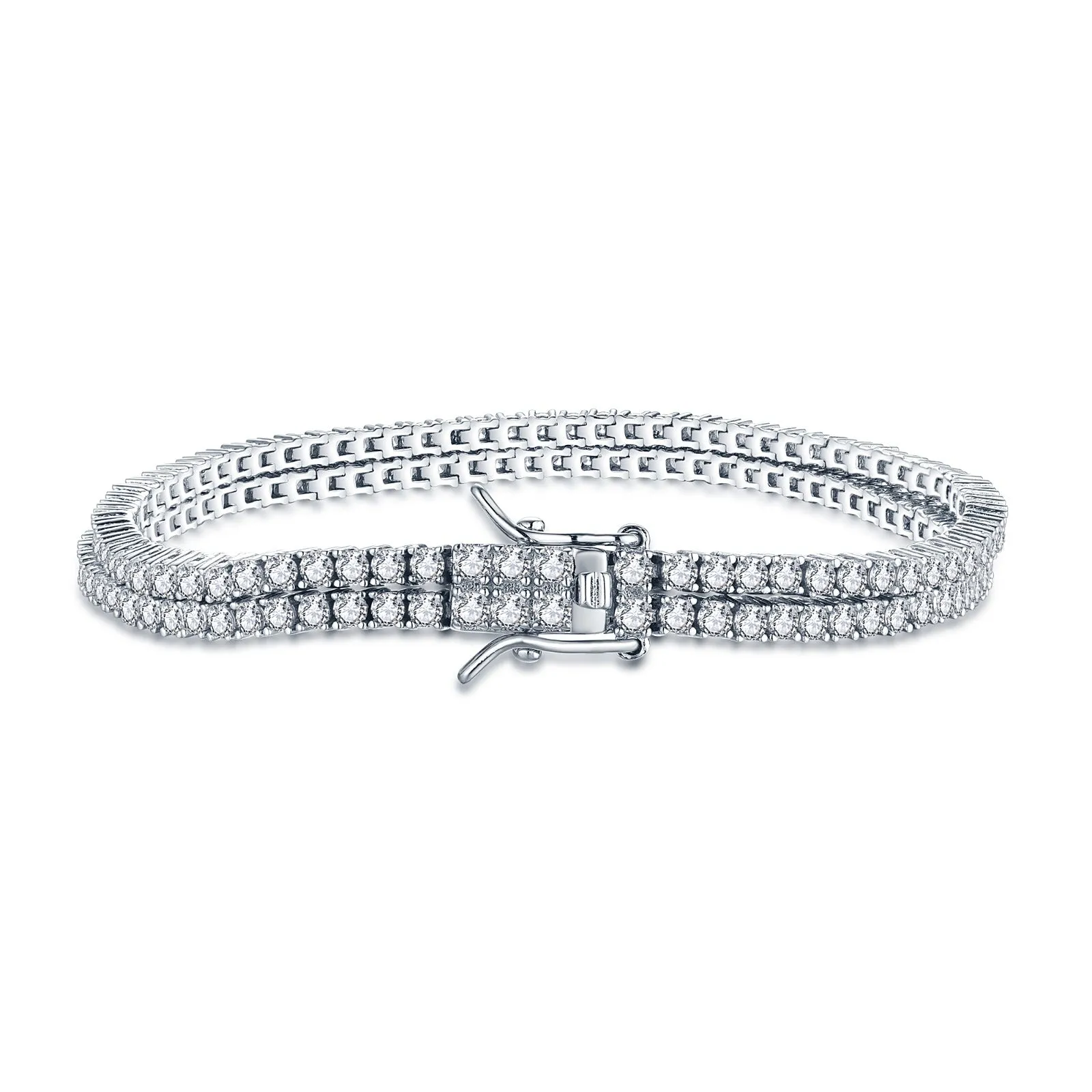 Sterling Silver Clear CZ Double Tennis Bracelet