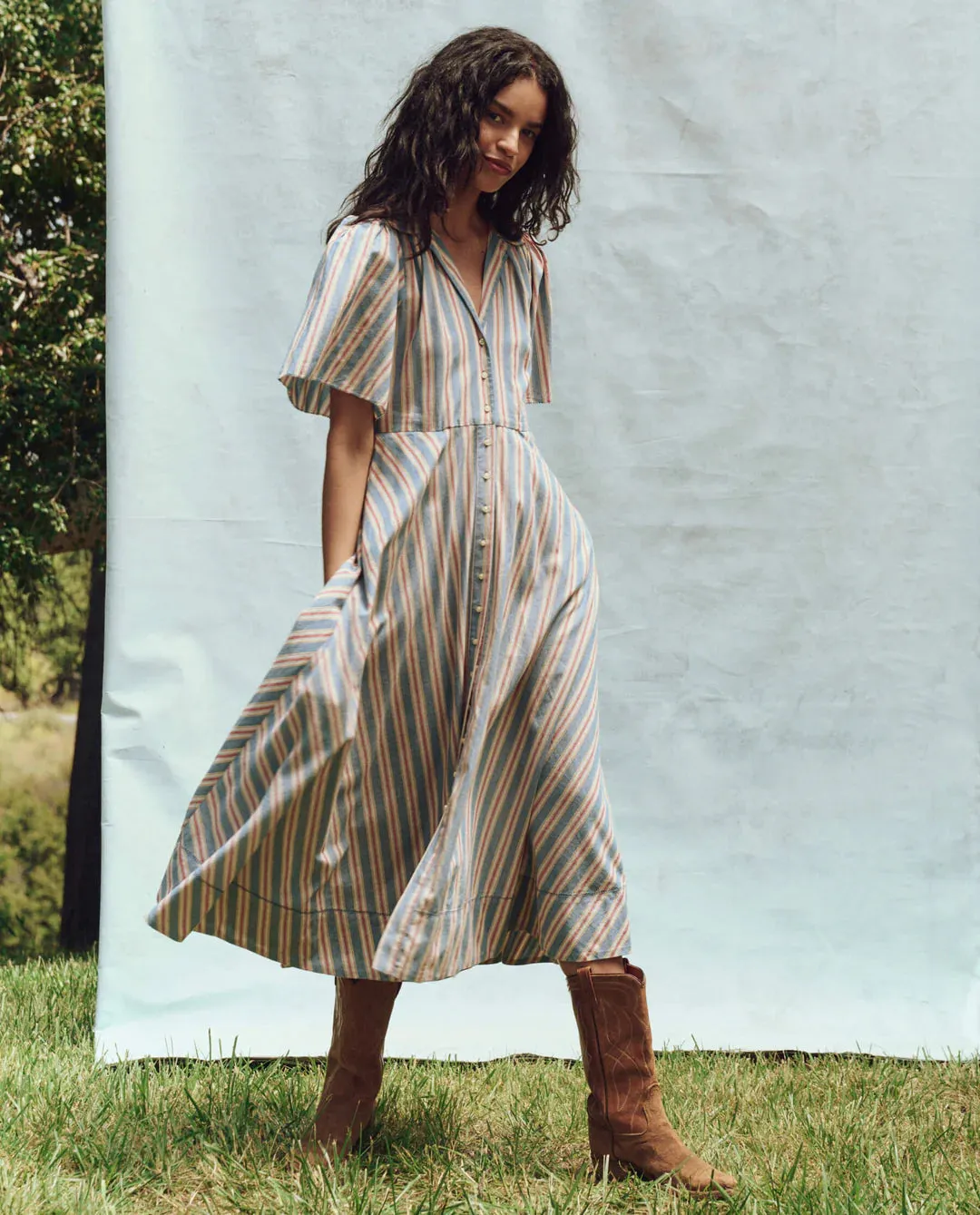 THE GREAT Bridge Dress in Blue Frontier Stripe