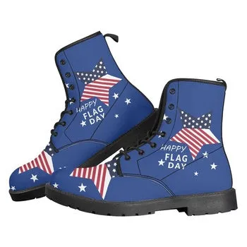 USA Flag Print on Demand Artwork Women's Fur Trimmed Combat Style Boots
