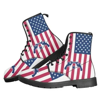 USA Flag Print on Demand Artwork Women's Fur Trimmed Combat Style Boots